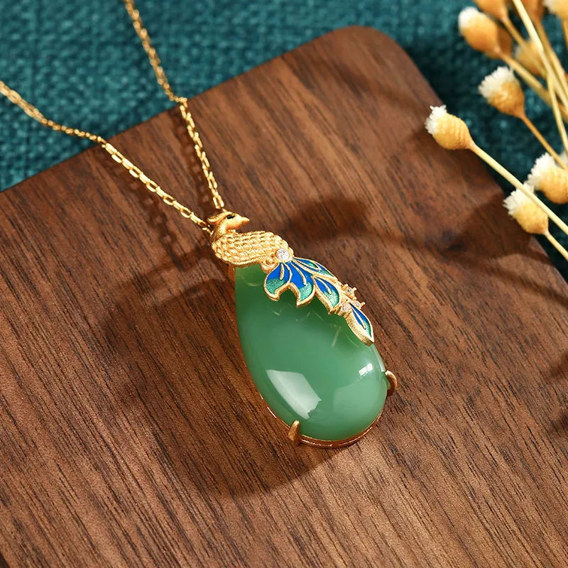 Strange Snow Colored Glaze Jade Necklaces Unisex-4