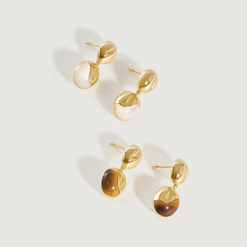 Amber Lollipop Tiger's Eye Stone Earrings Women's-4