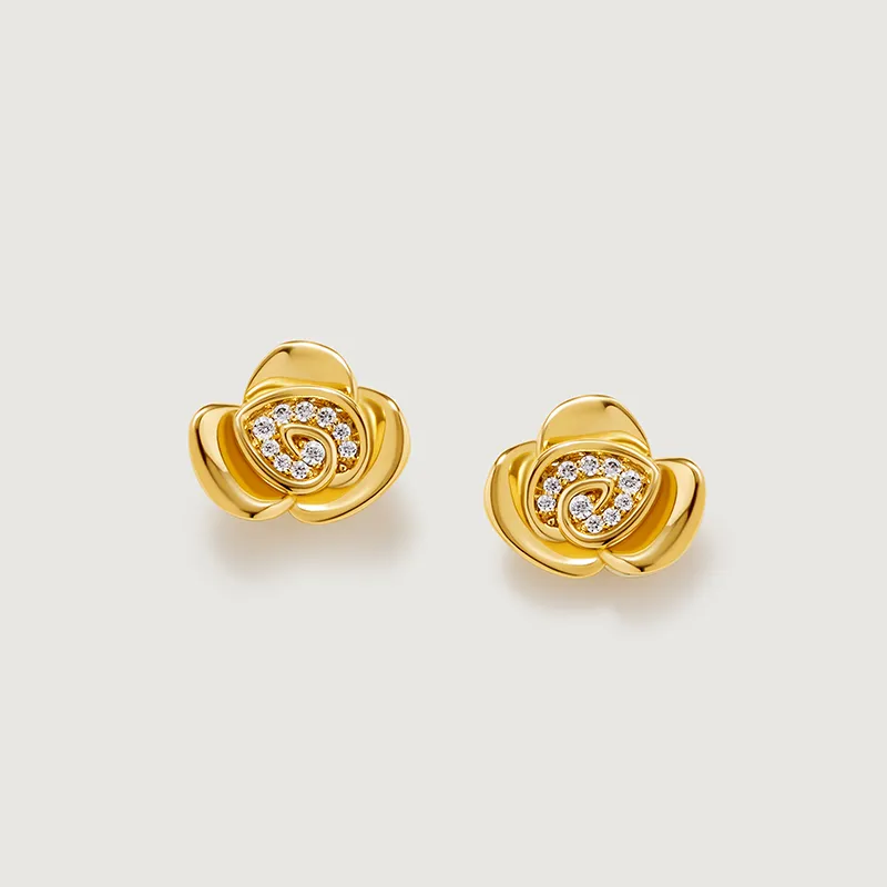 Amber Lollipop Camellia Whispers Collection S925 Silver Stud Earrings Women's-4