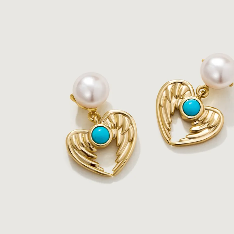 Amber Lollipop Flying Feather Series Pearl Earrings Women's-6