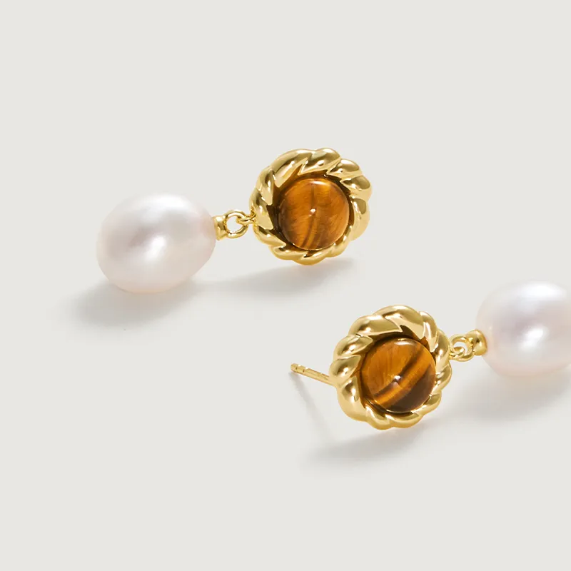 Amber Lollipop Tiger's Eye Stone Earrings Women's-5