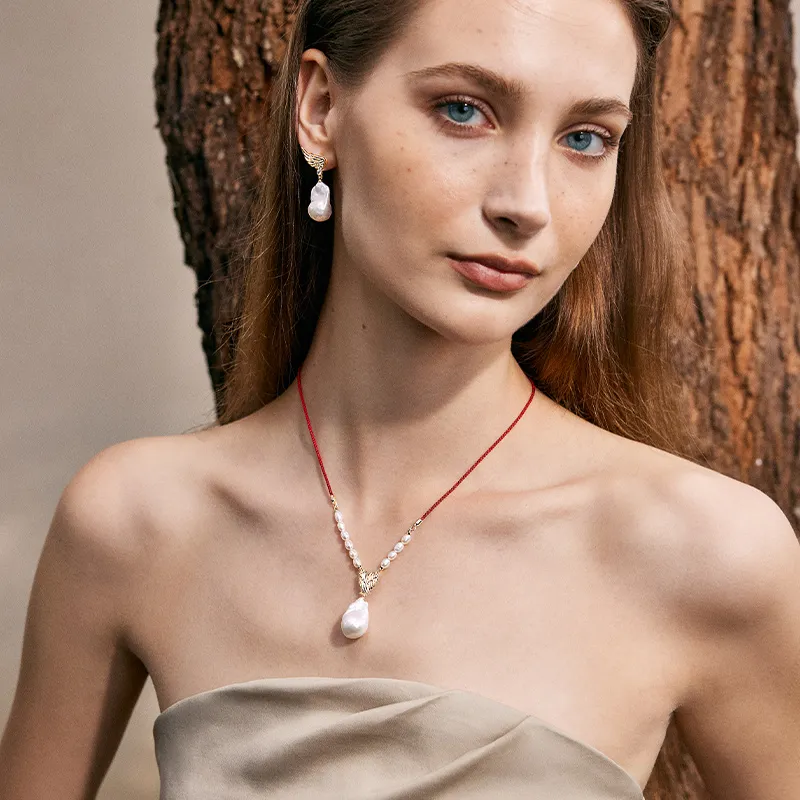 Amber Lollipop Flying Feather Series Pearl Necklaces Women's-3