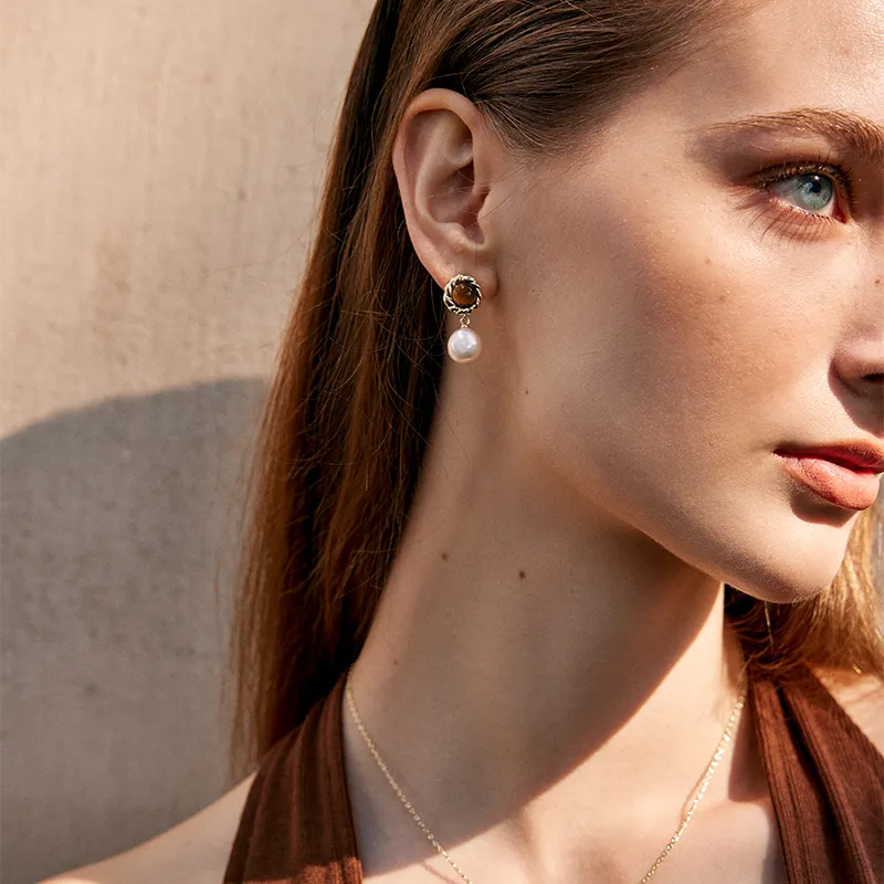 Amber Lollipop Tiger's Eye Stone Earrings Women's-3