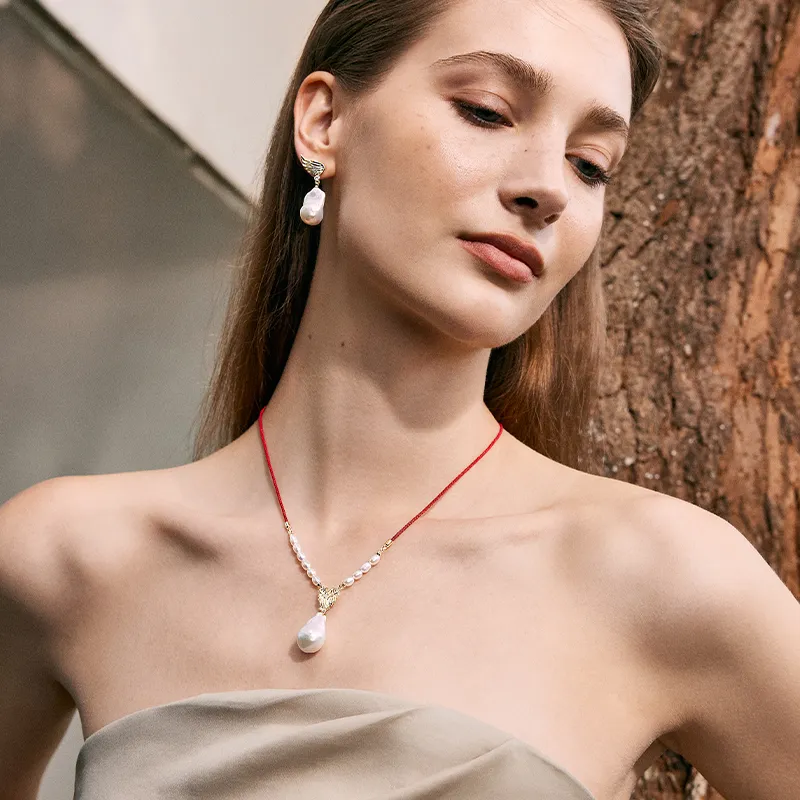 Amber Lollipop Flying Feather Series Pearl Necklaces Women's-4