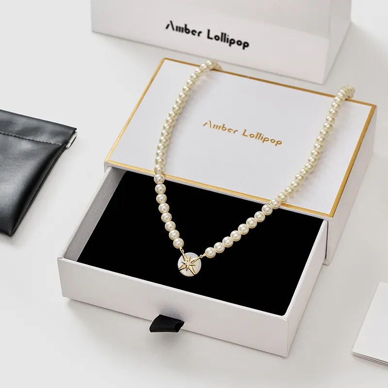 Amber Lollipop Shell Pearl Necklaces Women's-1