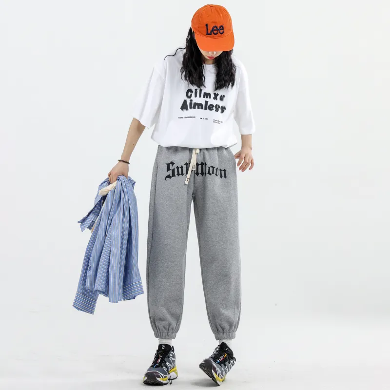 SUPERMOON Autumn And Winter Season Knitted Sports Pants Unisex Black-19