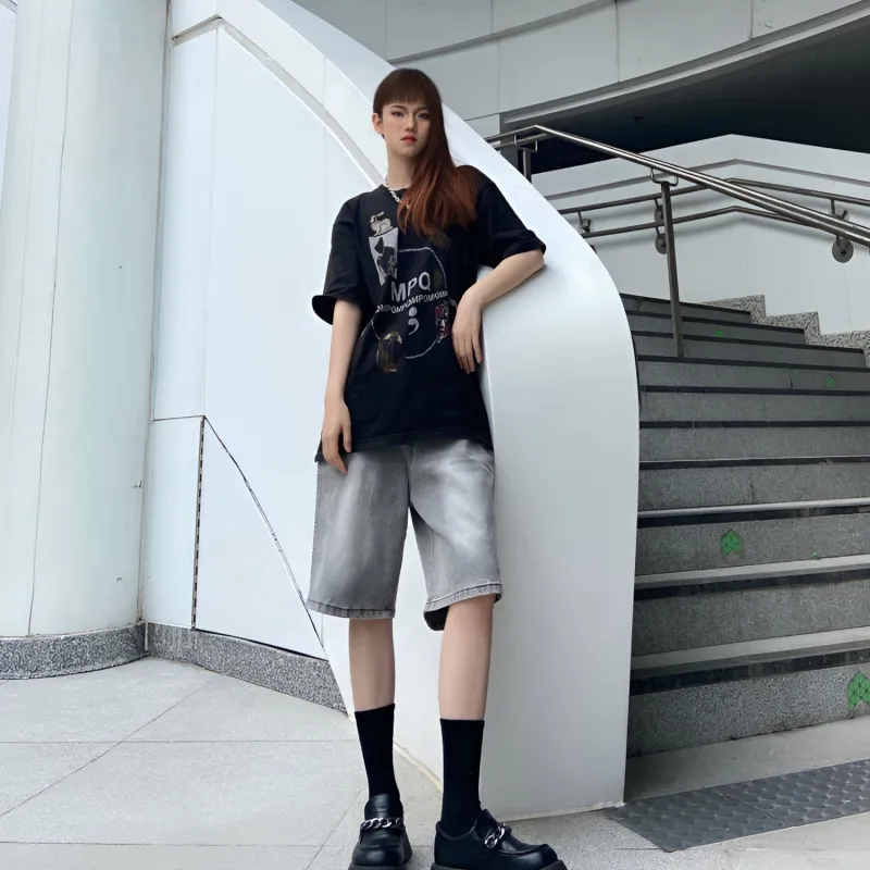 SUPERMOON Denim Shorts Unisex Gray-4