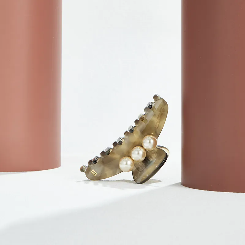 ALEXANDRE DE PARIS Camouflage Jade Bead Medium Size Claw Clip Women's-1