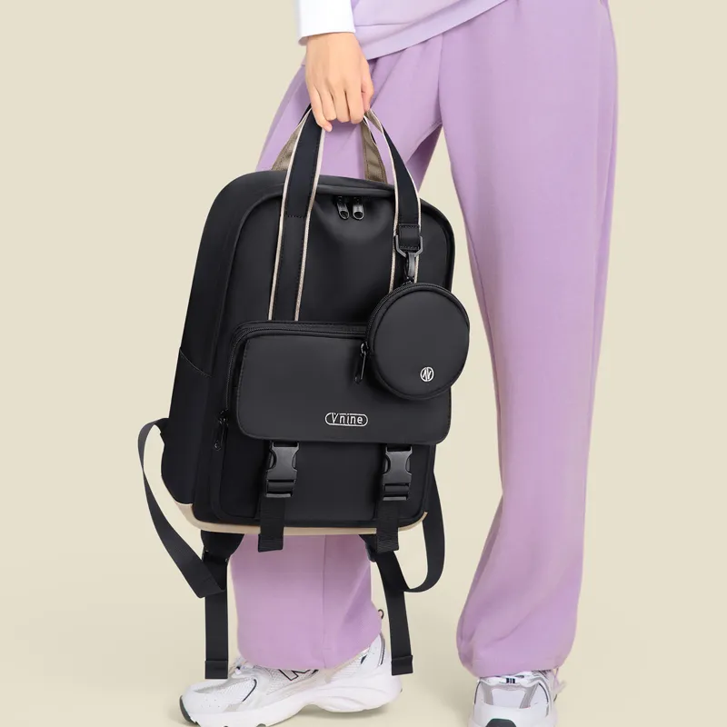 V.NINE Fabric Backpack Regular Unisex Creamy Apricot/Glutinous Rice Black-9