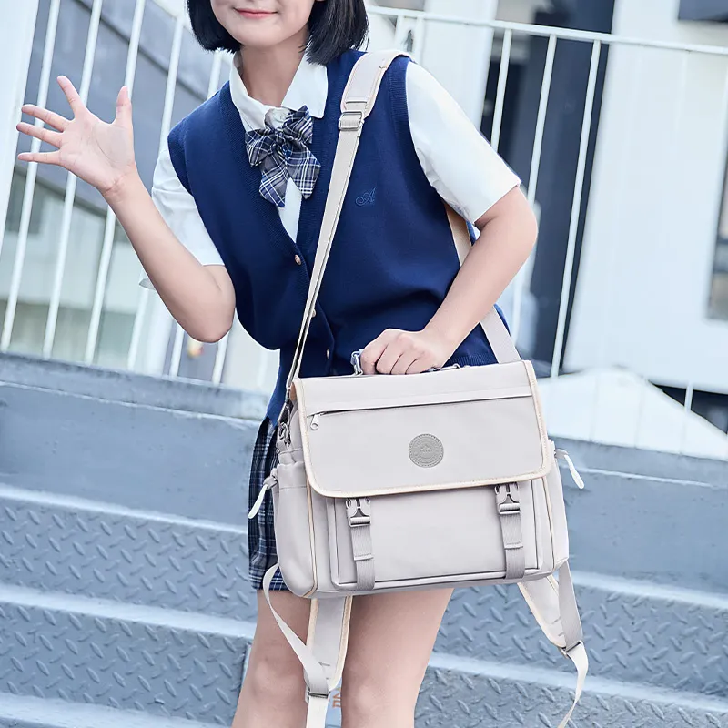 V.NINE Fabric With Synthetic Leather Backpack Large Size Unisex Dusty Gray/Classic Black-7
