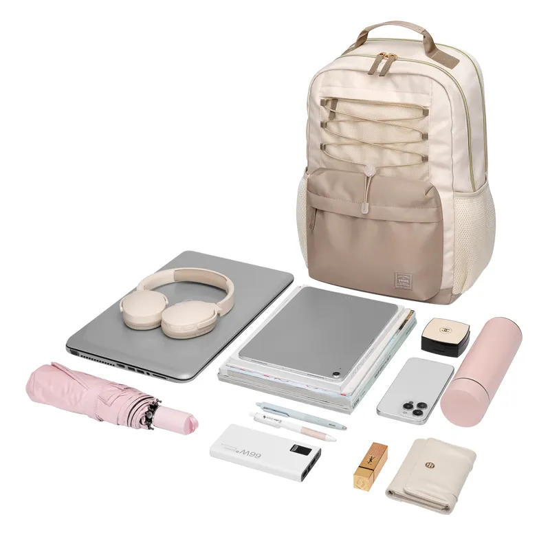 V.NINE Fabric Backpack Laptop Bag Backpack Regular Women's Beige-6
