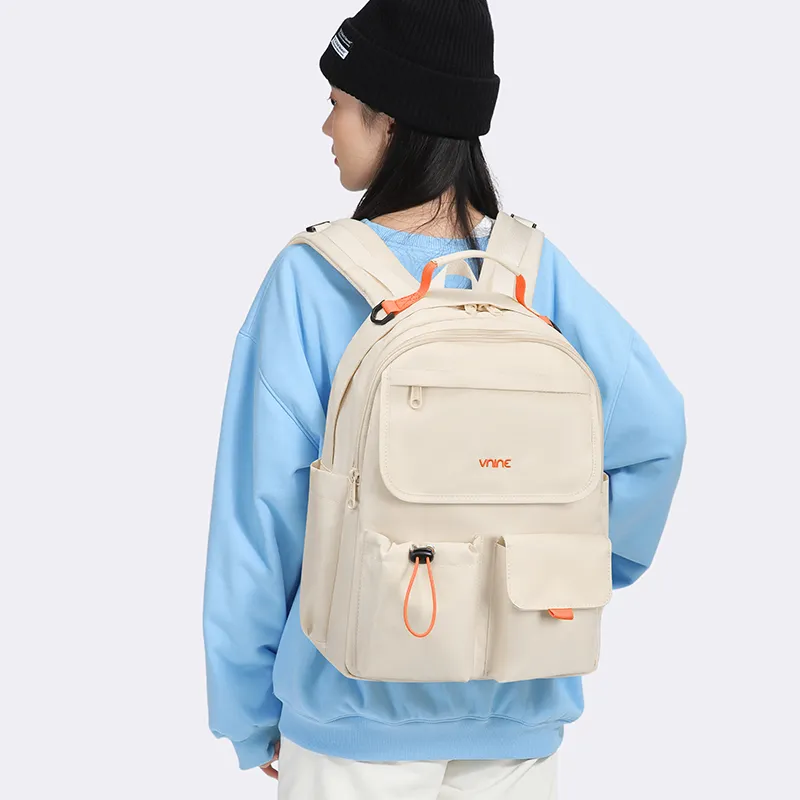 V.NINE Fabric Backpack Laptop Bag Backpack Tubas Women's Pudding Milk White-6