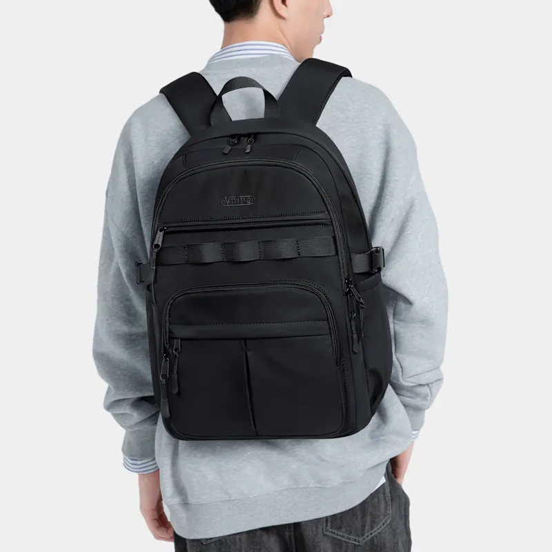 V.NINE Fabric Laptop Bag Backpack Backpack Large Size Unisex Almond White/Glutinous Beige Black-9