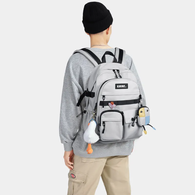 V.NINE Fabric Backpack Large Size Unisex Khaki/Obsidian Black/Smoke Gray-15