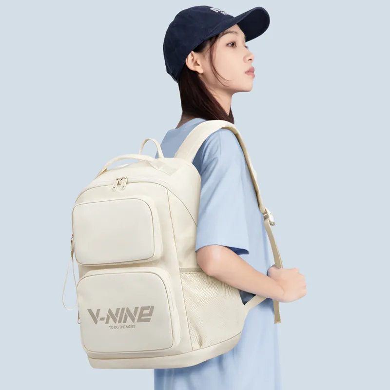 V.NINE Fabric Laptop Bag Backpack Regular Unisex Light Sand/Obsidian Black-6