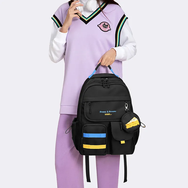 V.NINE Fabric Backpack Large Size Unisex Khaki/Obsidian Black-9