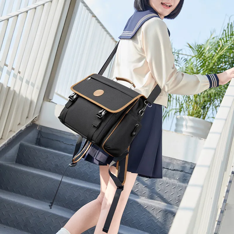 V.NINE Fabric With Synthetic Leather Backpack Large Size Unisex Dusty Gray/Classic Black-10