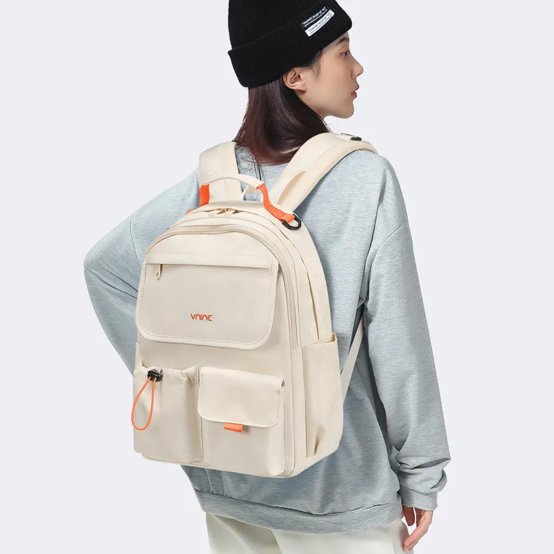 V.NINE Fabric Backpack Laptop Bag Backpack Tubas Women's Pudding Milk White-5