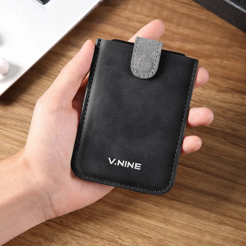 V.NINE Synthetic Leather Card Holder Men's Obsidian Black/Gray Blue/Light Brown-6
