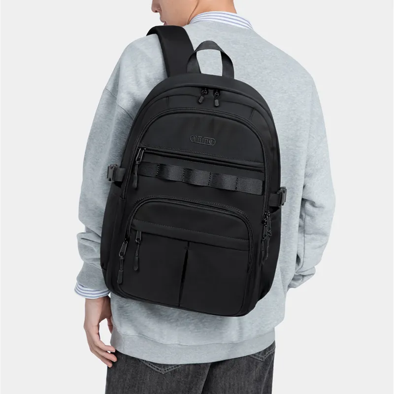 V.NINE Fabric Laptop Bag Backpack Backpack Large Size Unisex Almond White/Glutinous Beige Black-8
