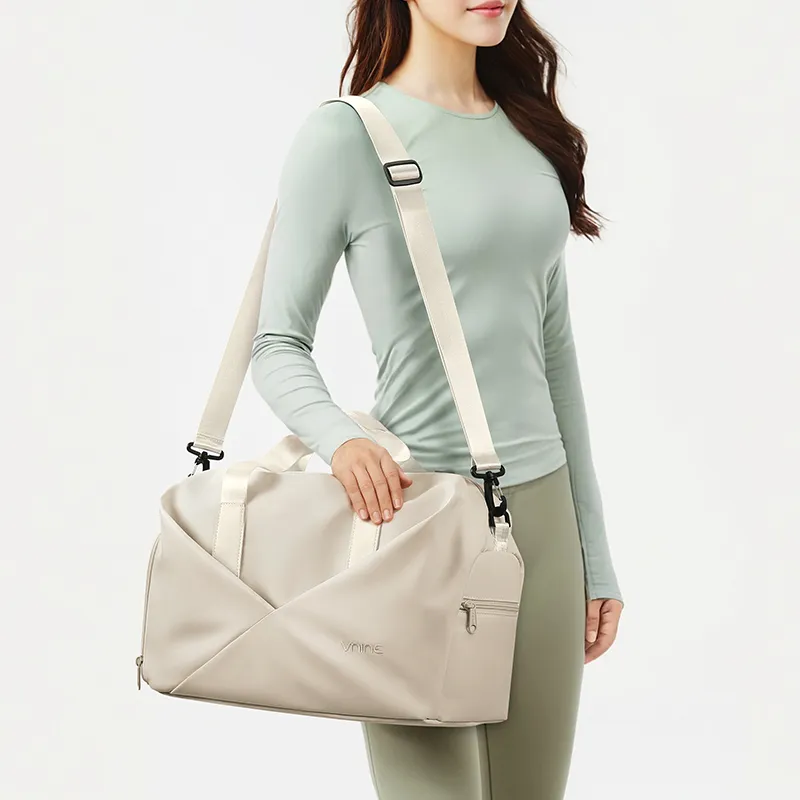 V.NINE Fabric With Synthetic Leather Handbag Student Travel Bag Large Size Unisex Cream White/Glutinous Beige Black-1