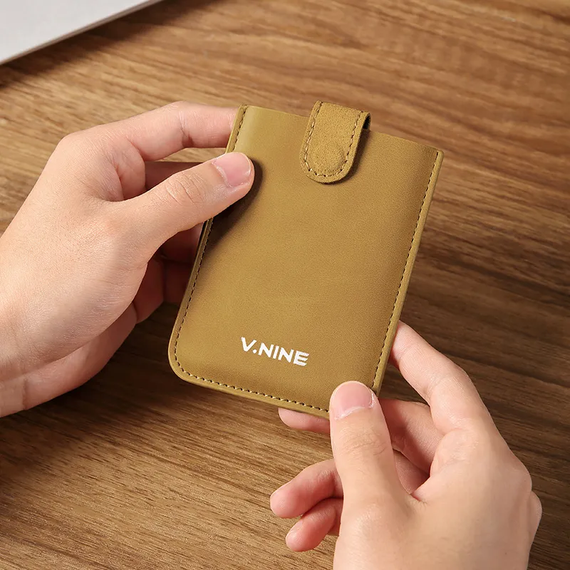 V.NINE Synthetic Leather Card Holder Men's Obsidian Black/Gray Blue/Light Brown-15