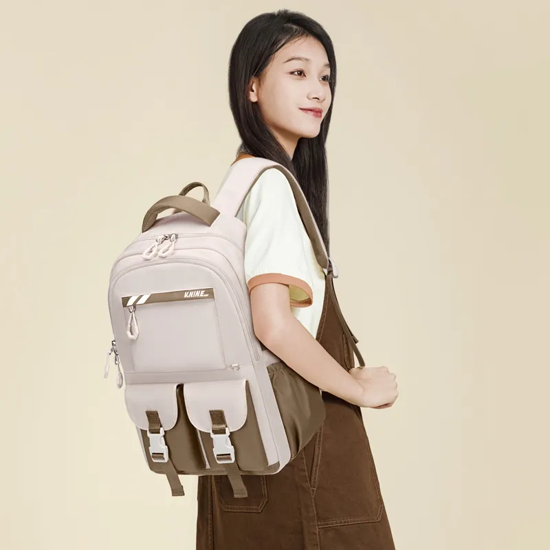 V.NINE Fabric Backpack Women's Milk Tea Apricot-6