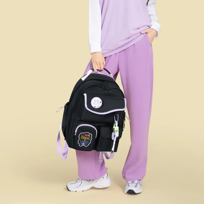 V.NINE Fabric 15-Inch Backpack For Girls Back To School Large Size Women's Creamy/Black Night Purple-4