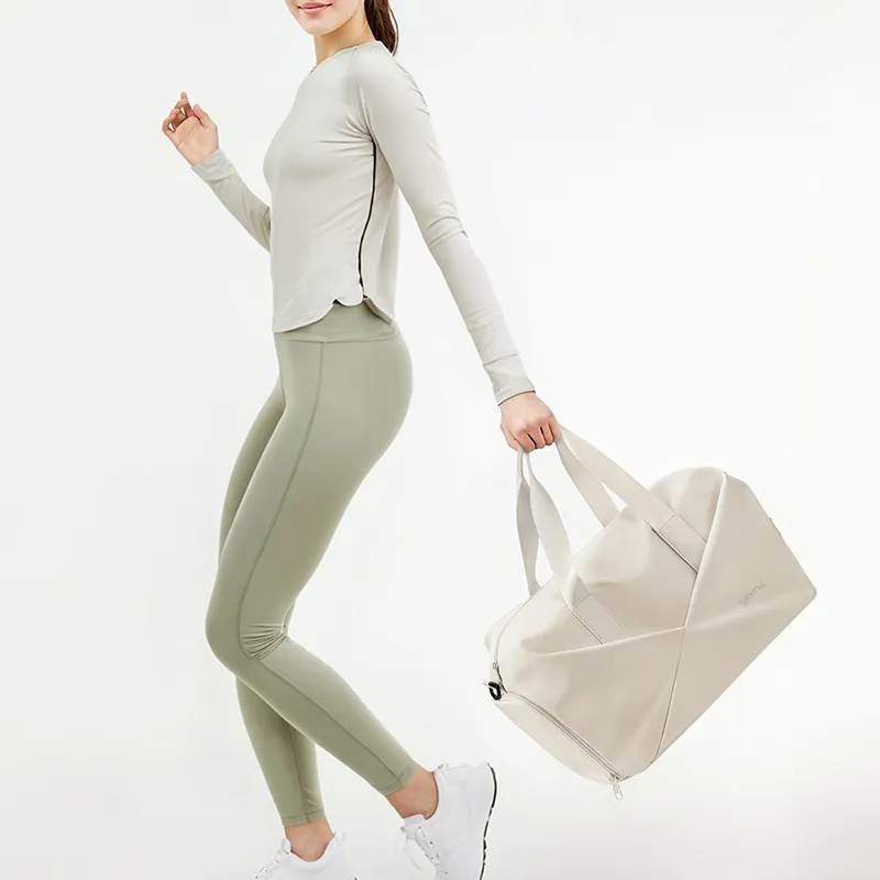 V.NINE Fabric With Synthetic Leather Handbag Student Travel Bag Large Size Unisex Cream White/Glutinous Beige Black-6