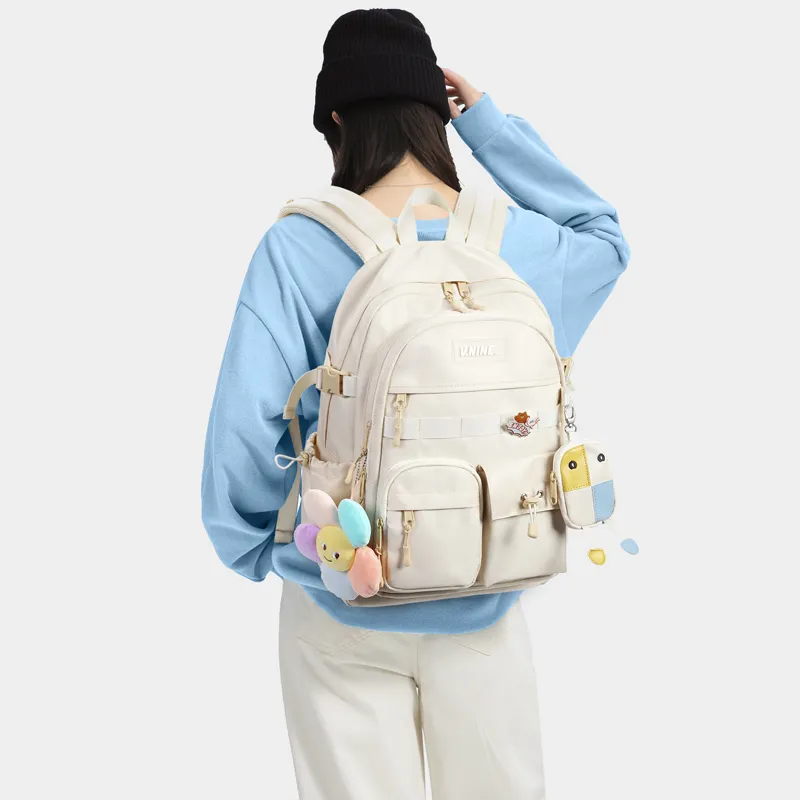 V.NINE Fabric Backpack Large Size Unisex Khaki/Obsidian Black/Smoke Gray-7