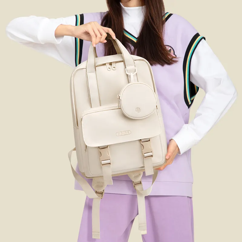 V.NINE Fabric Backpack Regular Unisex Creamy Apricot/Glutinous Rice Black-5