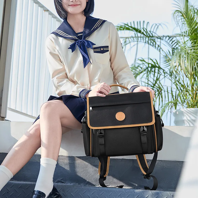 V.NINE Fabric With Synthetic Leather Backpack Large Size Unisex Dusty Gray/Classic Black-12
