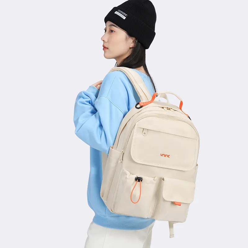 V.NINE Fabric Backpack Laptop Bag Backpack Tubas Women's Pudding Milk White-7
