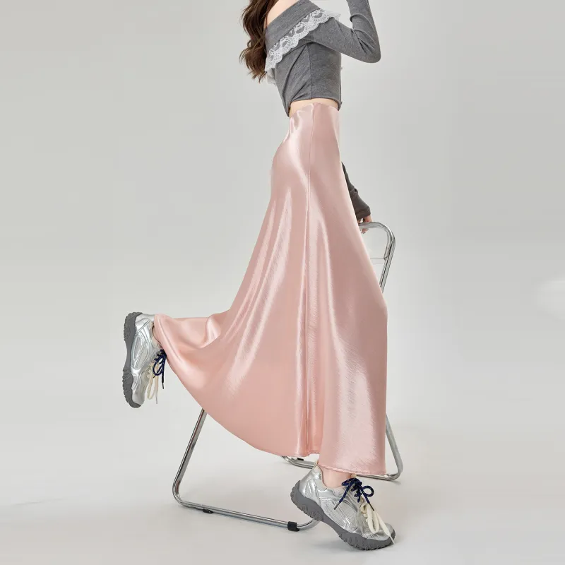 Wbwq Casual Long Skirt Women's Pink-1