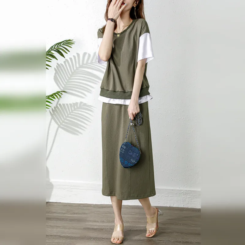 Wbwq Skirt Set Women's Army Green-5