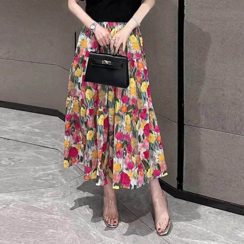 Wbwq Casual Long Skirt Women's Orange Red-1