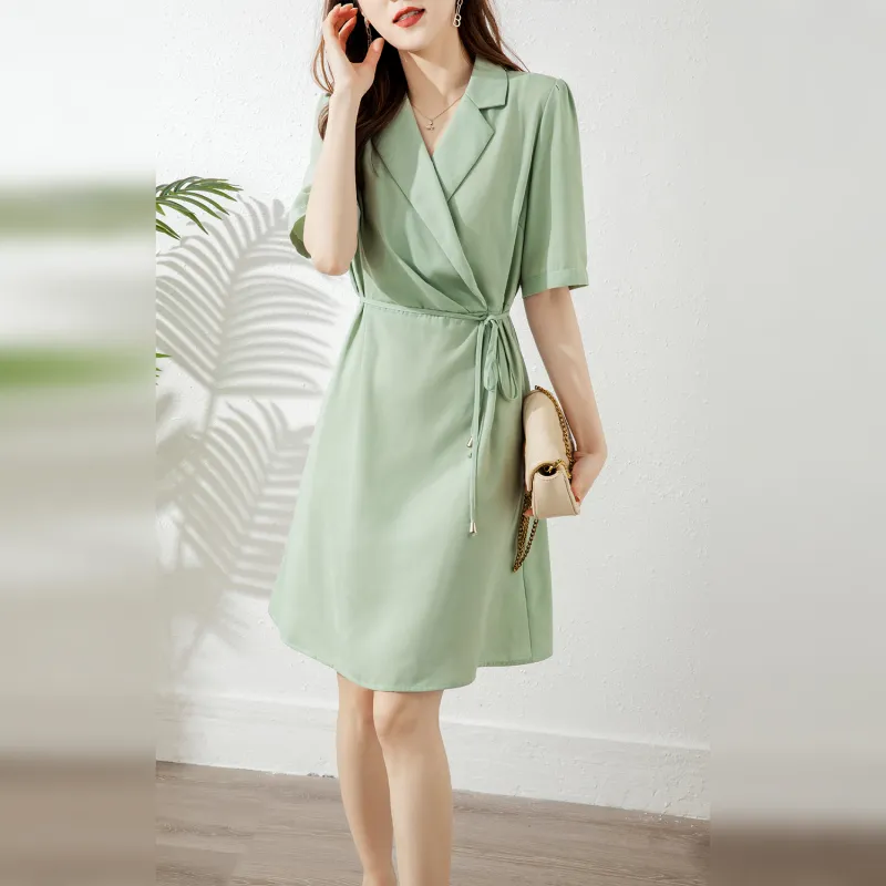 Wbwq Short Sleeved Dress Women's Vanilla Green-2
