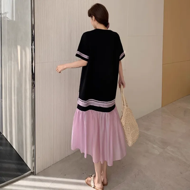 Wbwq Short Sleeved Dress Women's Black & Purple-5