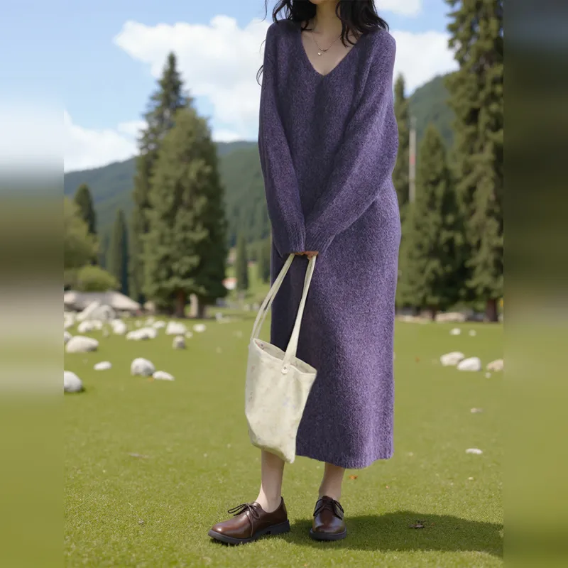Wbwq Long Sleeved Dress Women's Purple-0