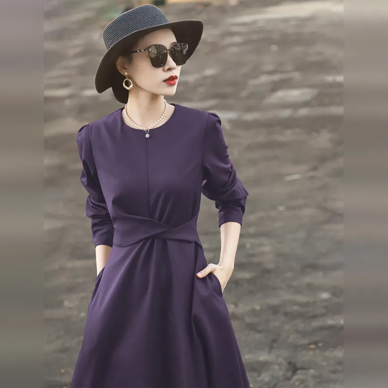 Wbwq Long Sleeved Dresses Women's Purple-4