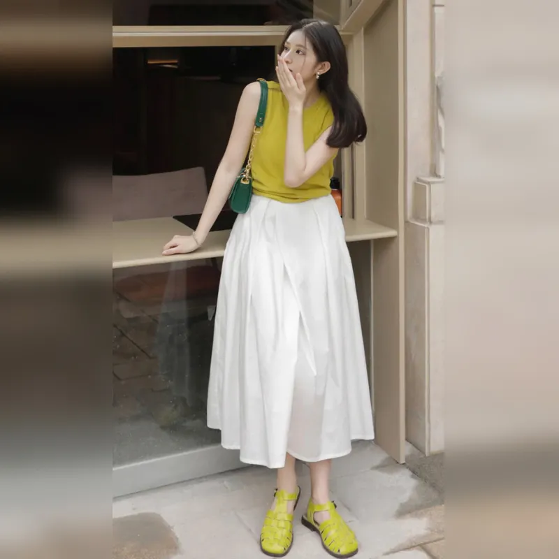 Wbwq Casual Long Skirts Women's White-1