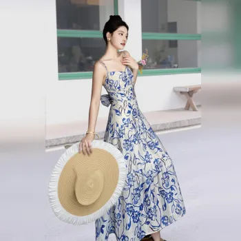 Wbwq Slip Dress Women's Blue And White Porcelain