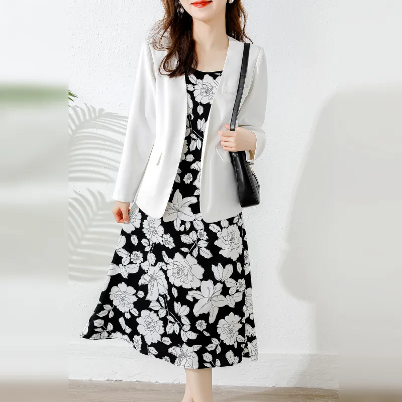 Wbwq Slip Dresses Women's Black And White Florals-4