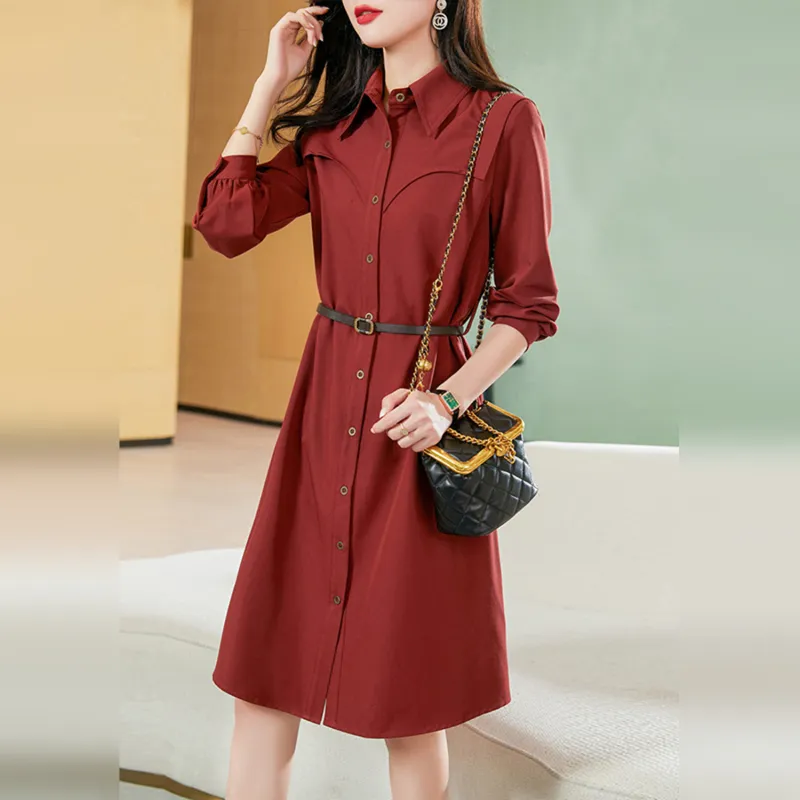 Wbwq Long Sleeved Dress Women's Maroon-2