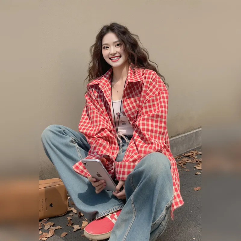 Wbwq Shirts Women's Red Plaid-6