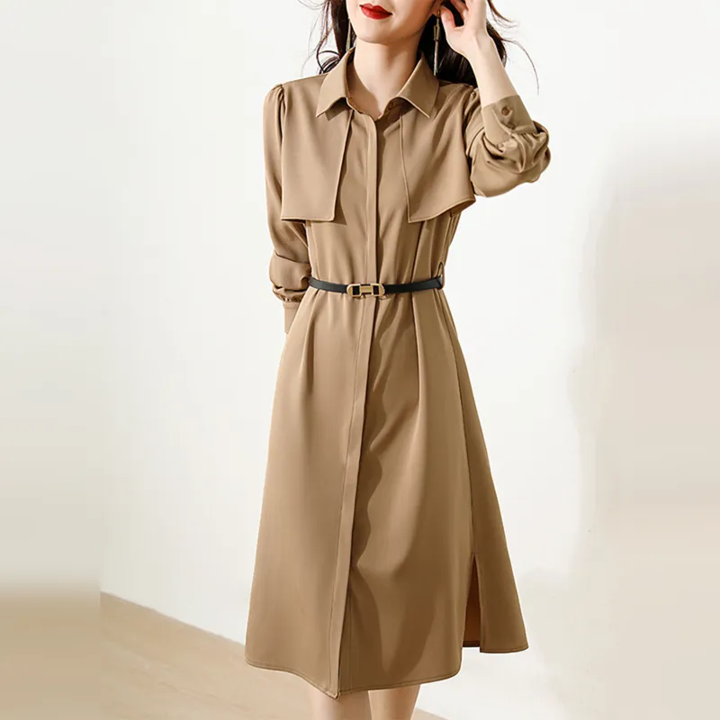 Wbwq Long Sleeved Dresses Women's Khaki-6