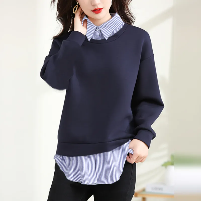 Wbwq Sweatshirt Women's Navy Blue Stripes-1