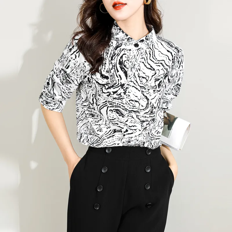 Wbwq Shirt Women's Black And White Floral-7