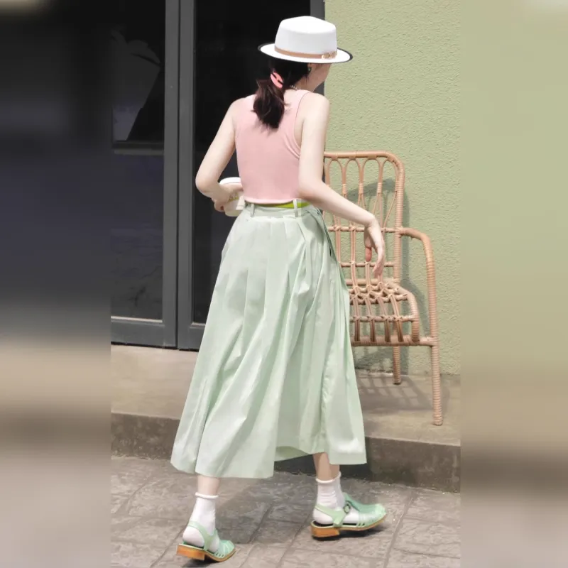 Wbwq Casual Long Skirts Women's Mint Green-6