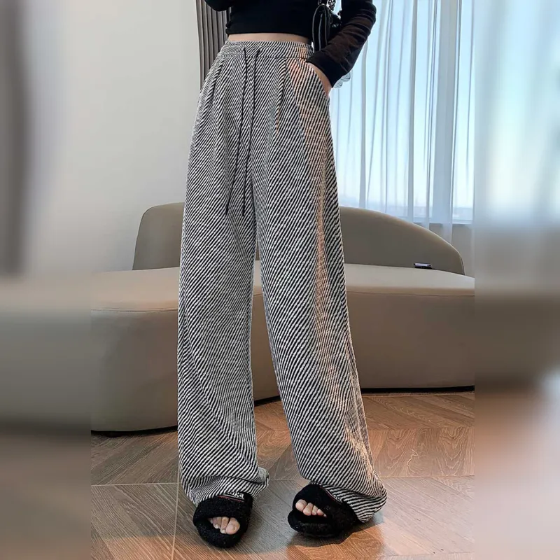 Wbwq Casual Pants Women's Diagonal Stripe Pattern-5